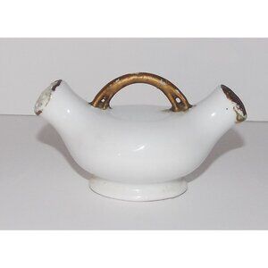 Vintage Two in One Salt Pepper Shaker 4in Germany 2 in 1 White Gold